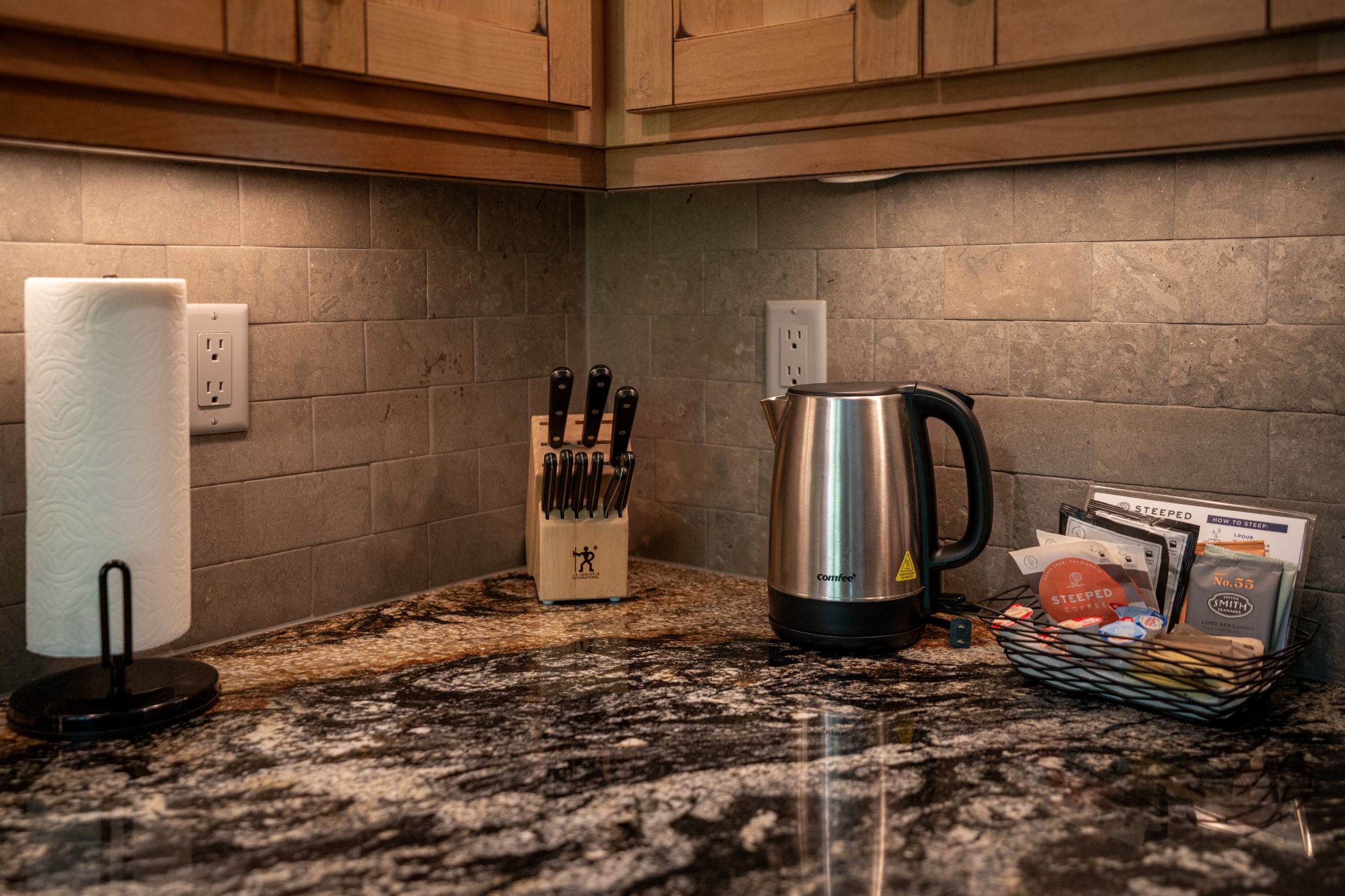 Carriage House kitchen details with amenities like kettle