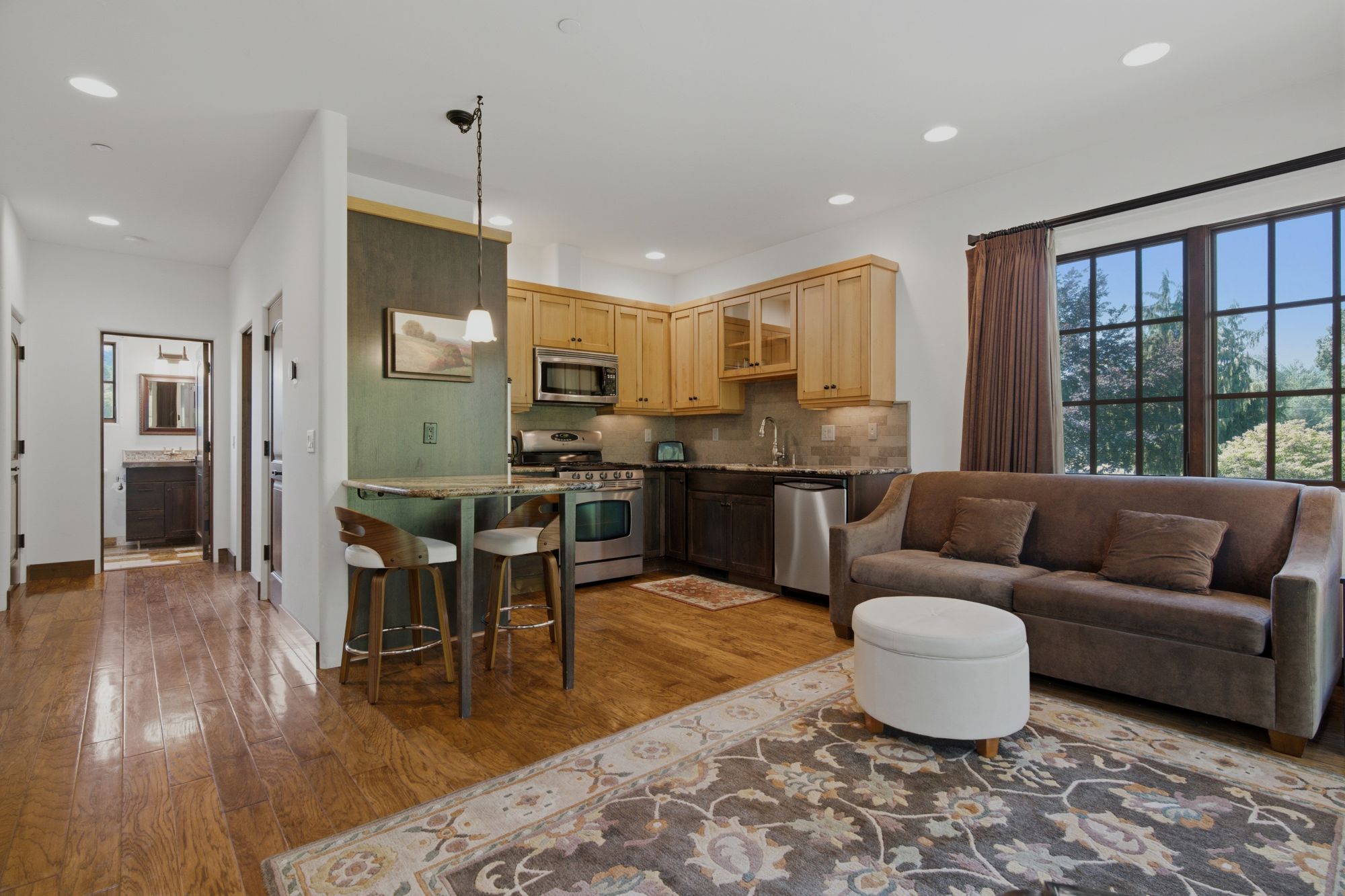 Carriage House living area and kitchen